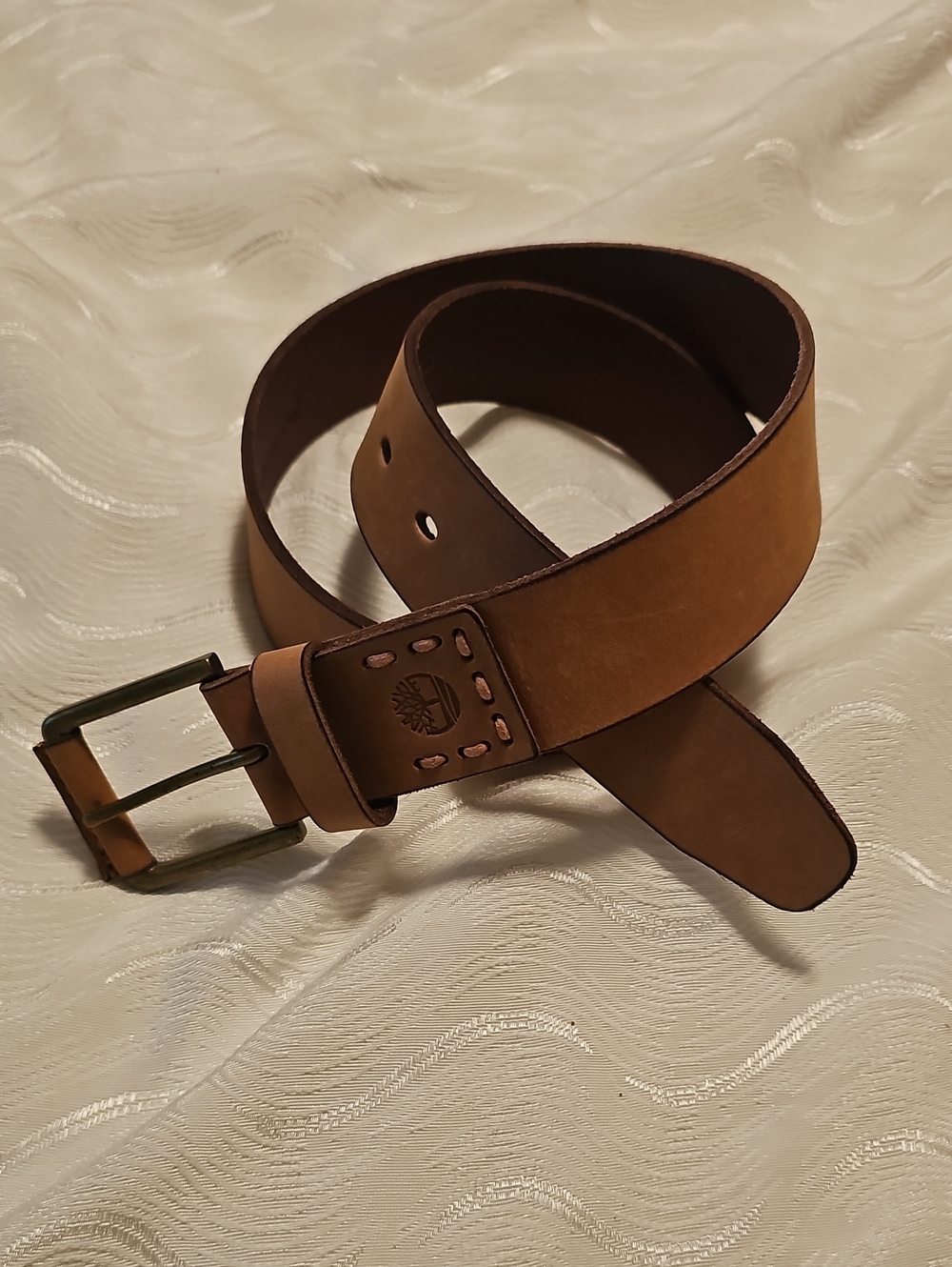 Timberland Brown Leather Belt with Brushed Metal Buckle